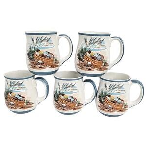 Down East Crafts Made in Japan Coastal Themed Ceramic Mugs - Set of 5
